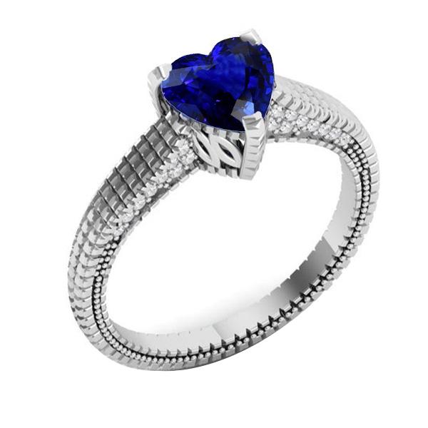 Diamanten verlovingsring hart blauwe saffier antieke stijl 1,75 karaat - harrychadent.nl