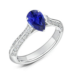 Diamanten verlovingsring peer Srilanka saffier 3 karaat goud