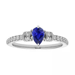 Diamanten verlovingsring peer blauwe saffier 2,50 karaat goud