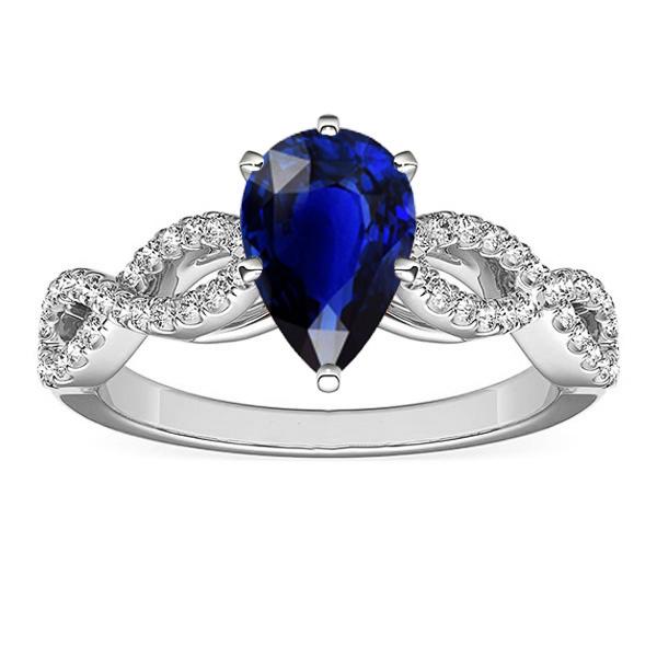 Diamanten verlovingsring peer blauwe saffier 3 karaat damessieraden - harrychadent.nl