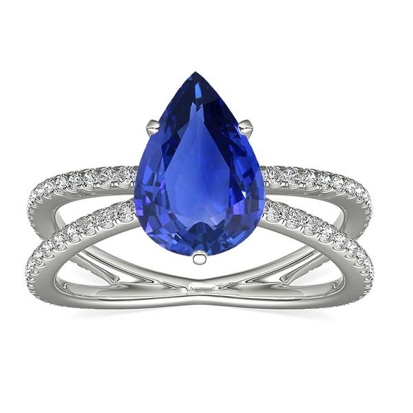 Diamanten verlovingsring peer blauwe saffier 5 karaat gespleten schacht - harrychadent.nl