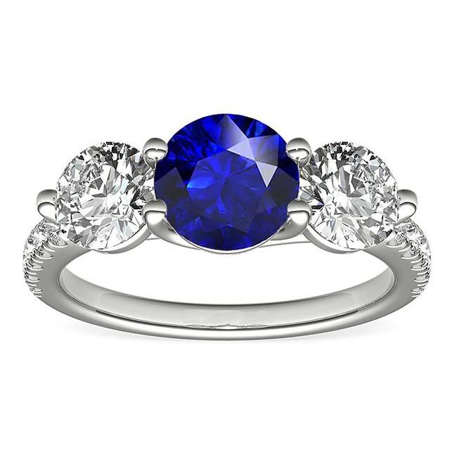 Diamanten verlovingsring ronde Ceylon saffier 3 karaat sieraden - harrychadent.nl