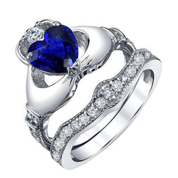 Diamanten verlovingsring set hart Ceylon saffier 3,50 karaat goud