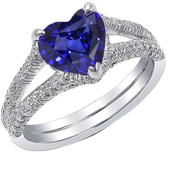 Diamanten verlovingsring set hart geslepen natuurlijke blauwe saffier 4 karaat - harrychadent.nl