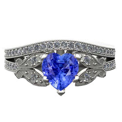 Diamanten verlovingsring set hart saffier vlinder stijl 3 karaat