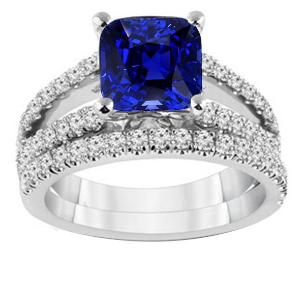 Diamanten verlovingsring set kussen Sri Lankaanse saffier 3,50 karaat - harrychadent.nl