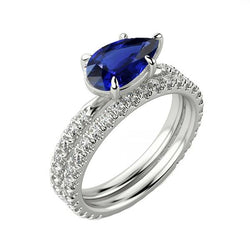 Diamanten verlovingsring set peer Sri Lankaanse saffier 3,50 karaat