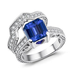 Diamanten verlovingsring set vintage stijl blauwe saffier 3,50 karaat