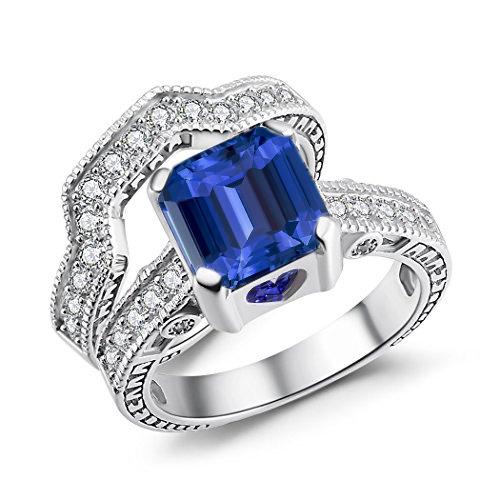 Diamanten verlovingsring set vintage stijl blauwe saffier 3,50 karaat - harrychadent.nl