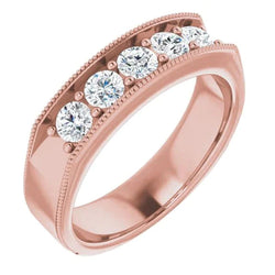 Diamond Comfort Fit trouwring 1 Ct Five Stone Milgrain roségouden sieraden