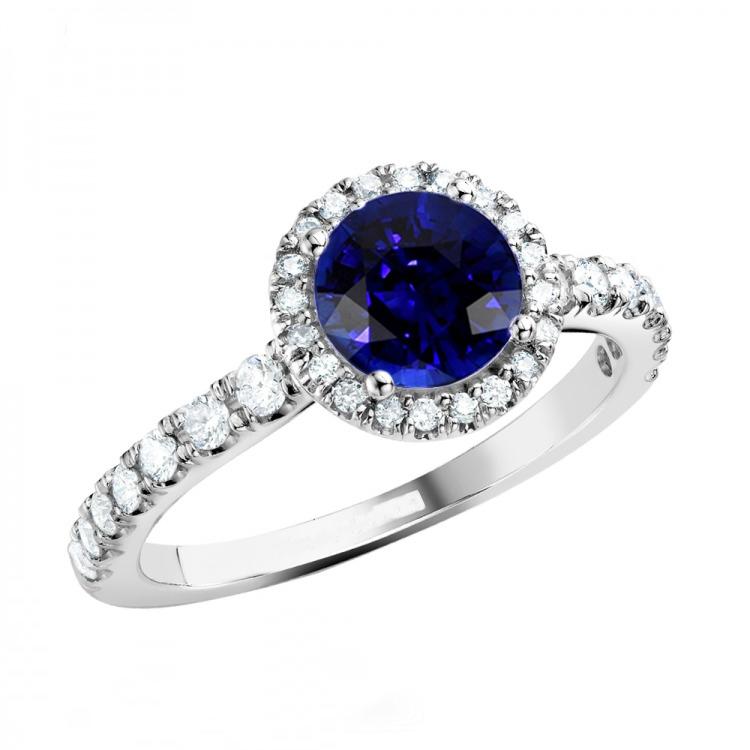 Diamond Halo Blue Sapphire Gemstone Ring 3.50 karaat huwelijksjuwelen - harrychadent.nl