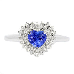Diamond Halo Heart natuurlijke blauwe saffier ring 3 karaat ster stijl