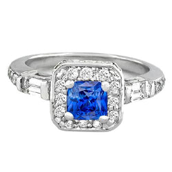 Diamond Halo Kussen Blauwe Saffier Ring 2 karaats damessieraden