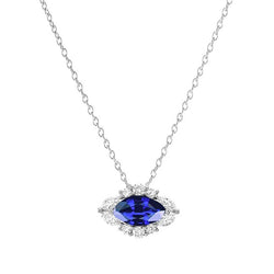 Diamond Halo Marquise blauwe saffier hanger ketting 1,75 karaat