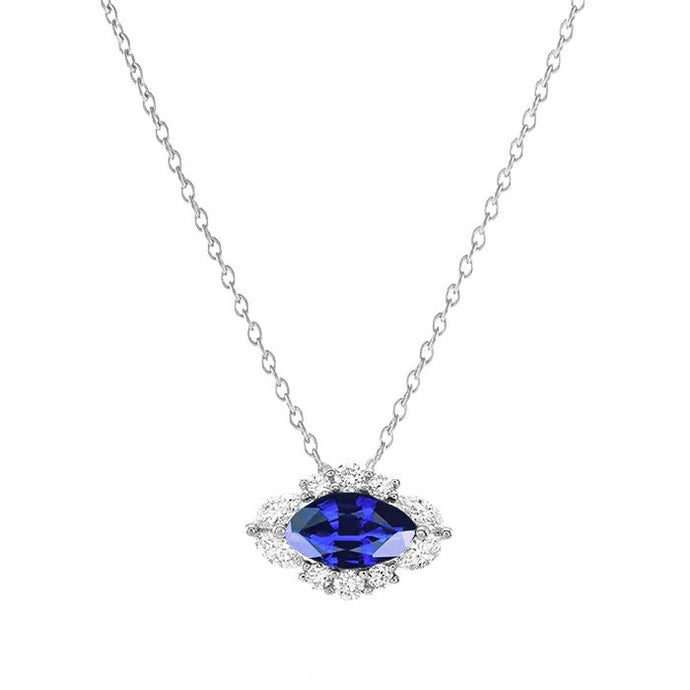 Diamond Halo Marquise blauwe saffier hanger ketting 1,75 karaat - harrychadent.nl