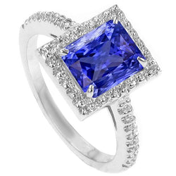 Diamond Halo Radiant Sri Lankaanse saffierring 4,50 karaat witgoud