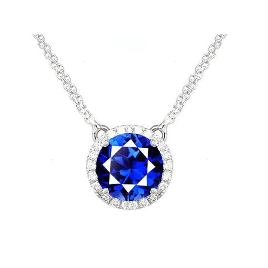 Diamond Halo Round Ceylon Sapphire hanger ketting 2,50 karaat - harrychadent.nl