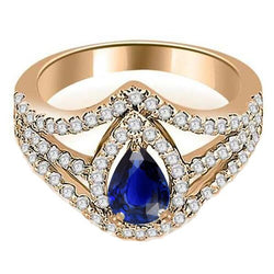 Diamond Halo Wedding Pear Blue Sapphire Ring 4.50 karaat gouden sieraden
