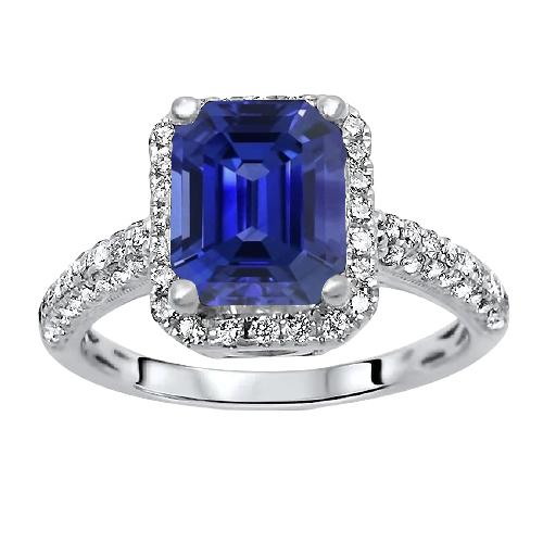 Diamond Halo trouwring Emerald Sri Lankaanse saffier 4 karaat - harrychadent.nl