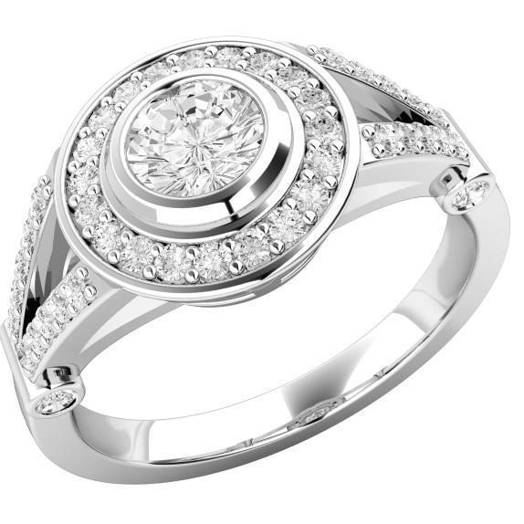 Diamond Halo verlovingsring 3.65 karaat bezel set wit goud - harrychadent.nl