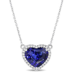 Diamond Heart Blue Sapphire Halo Hanger Hondenoor 2 Karaat