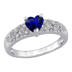 Diamond Heart Halo Blue Sapphire Ring 2,50 karaat bladstijl sieraden