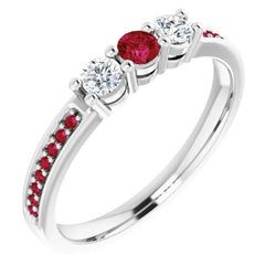 Diamond & Ruby Three Stone Style Ring Wit Goud 14K 1,50 Karaat