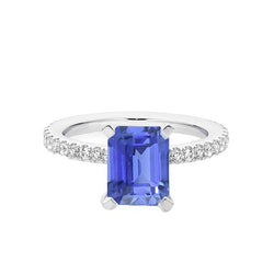 Diamond Solitaire Emerald lichtblauwe saffier verlovingsring 3 karaat