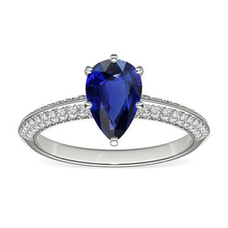 Diamond Solitaire Ring Accenten Peer Sri Lankaanse saffier 3 karaat