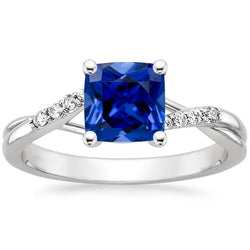Diamond Solitaire Ring Kussen Blauwe Saffier Met Accenten 2,50 Karaat