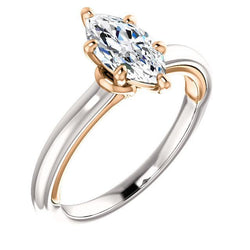 Diamond Solitaire Ring Marquise Cut 1 Carat Two Tone Dames Sieraden
