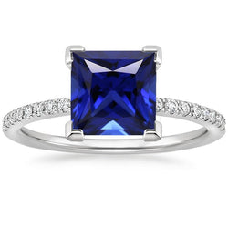 Diamond Solitaire Ring prinses blauwe saffier met accenten 5,50 karaat