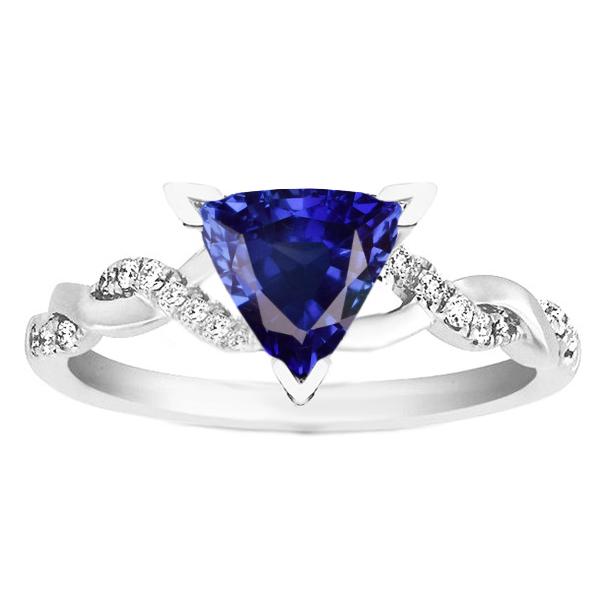 Diamond Trillion V Prong Blue Sapphire Ring 2 karaats gedraaide stijl - harrychadent.nl