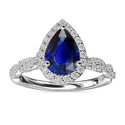 Diamond Wedding Halo Ring Peervormige Sri Lankaanse saffier 4 karaat