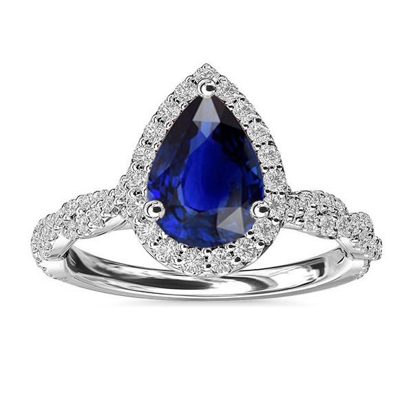 Diamond Wedding Halo Ring Peervormige Sri Lankaanse saffier 4 karaat - harrychadent.nl