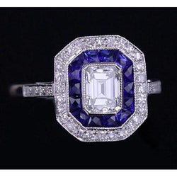 Diamond antieke stijl ring 4.50 karaat blauwe saffieren dames sieraden