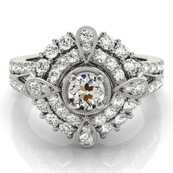 Double Halo Old Miner Diamond Ring Milgrain Star Style 5 karaat