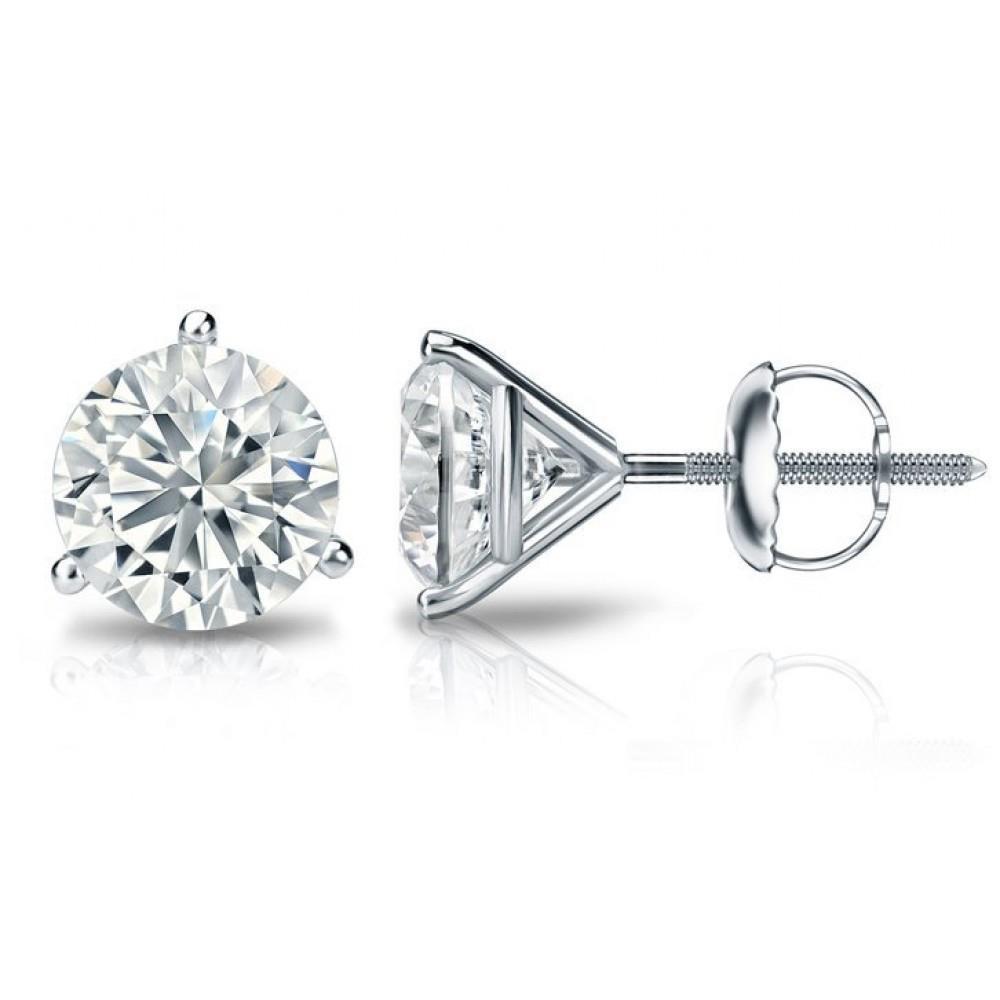 Drie Prong Set Diamond Lady Studs oorbellen 2,0 karaat witgoud 14K - harrychadent.nl