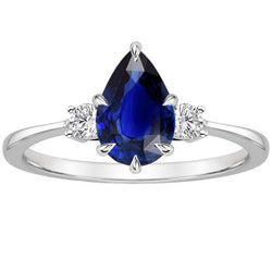 Drie Stenen Jubileumring Peer Blauwe Saffier & Diamanten 3 Karaat
