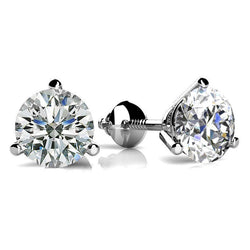 Drie rieken 2 karaats ronde geslepen diamanten Stud Earring wit goud 14K