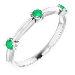 Drie-steen Colombiaanse groene smaragd ring 0,90 karaat