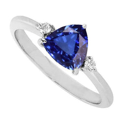 Drie stenen biljoen Ceylon saffier ring 2,25 karaat ronde diamanten