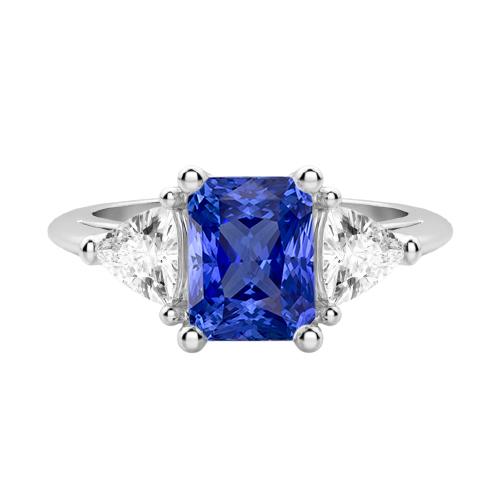 Drie stenen biljoen diamanten ring natuurlijke blauwe saffier 2 karaats tanden - harrychadent.nl