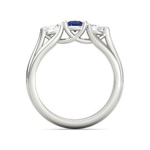 Afbeelding in Gallery-weergave laden, Drie stenen blauwe saffier en diamanten ring 1 karaat witgoud 14K - harrychadent.nl
