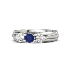 Drie stenen blauwe saffier en diamanten ring 1 karaat witgoud 14K