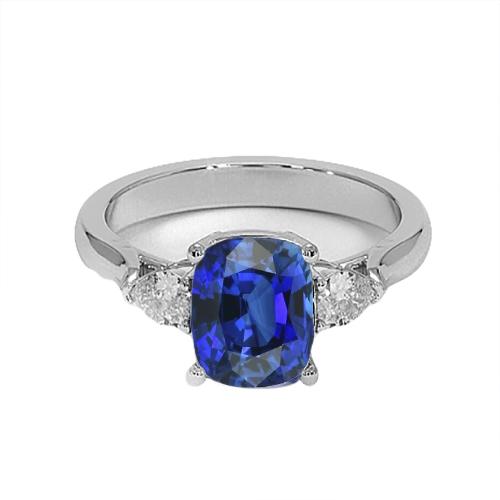 Drie stenen blauwe saffier met peer diamanten ring 4.50 karaat goud 14K - harrychadent.nl