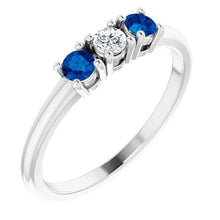 Afbeelding in Gallery-weergave laden, Drie stenen diamanten ring 0,60 karaat Ceylon blauwe saffier sieraden Nieuw - harrychadent.nl
