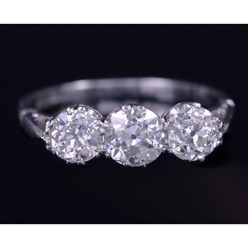 Drie-stenen diamanten ring 1,50 karaat oude mijnwerker geslepen sieraden nieuw - harrychadent.nl