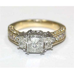 Drie stenen diamanten ring 2,75 karaat vintage stijl geel goud 14K