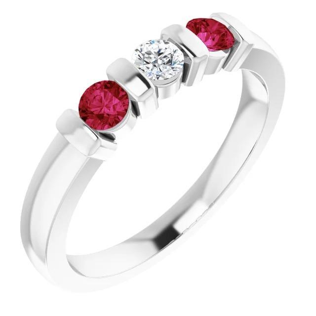 Drie stenen diamanten robijn ring 0,90 karaat witgoud 14K - harrychadent.nl